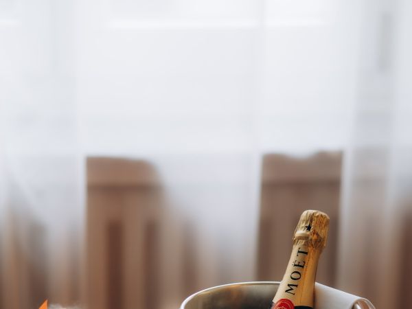 champagne in hotel room